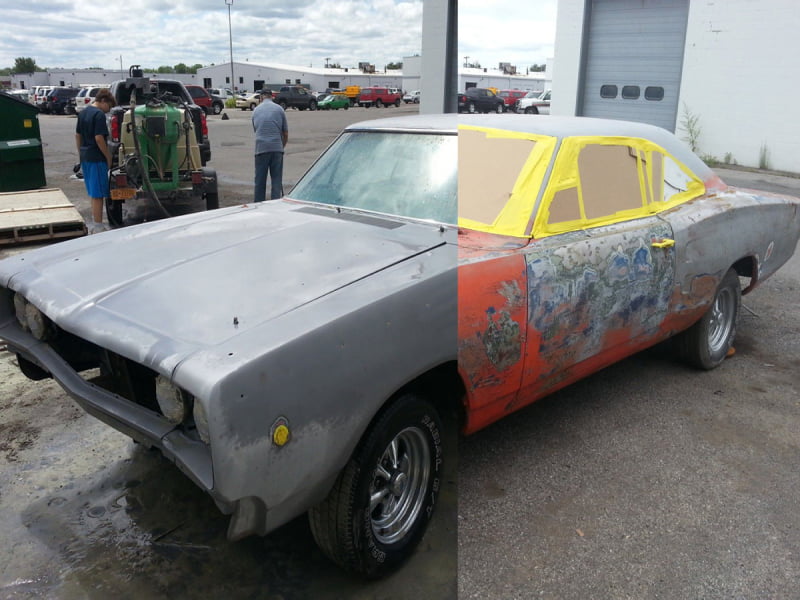 Automotive blasting before and after